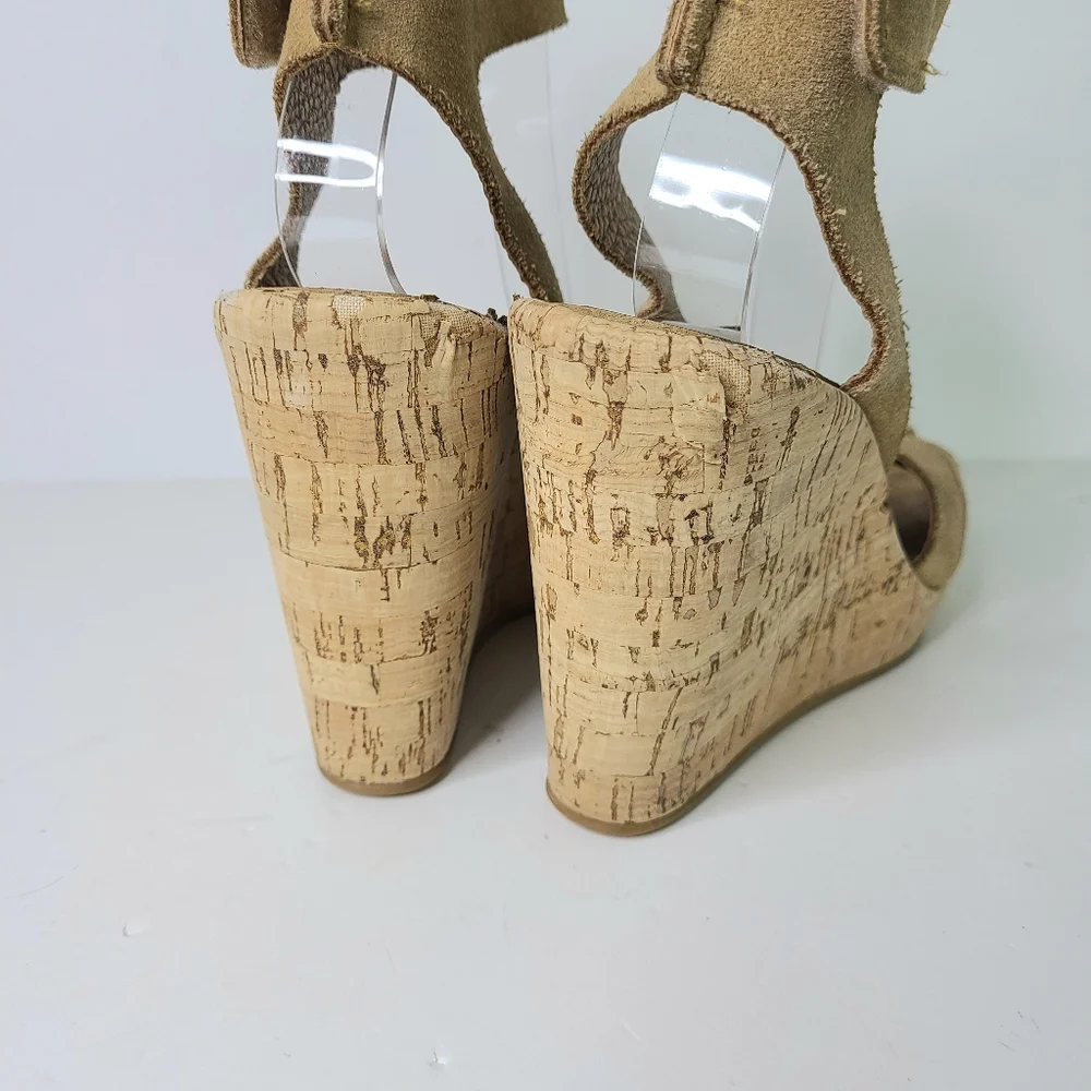 Pedro Garcia Tan Suede Ankle Strap Platform Espadrille Sandals